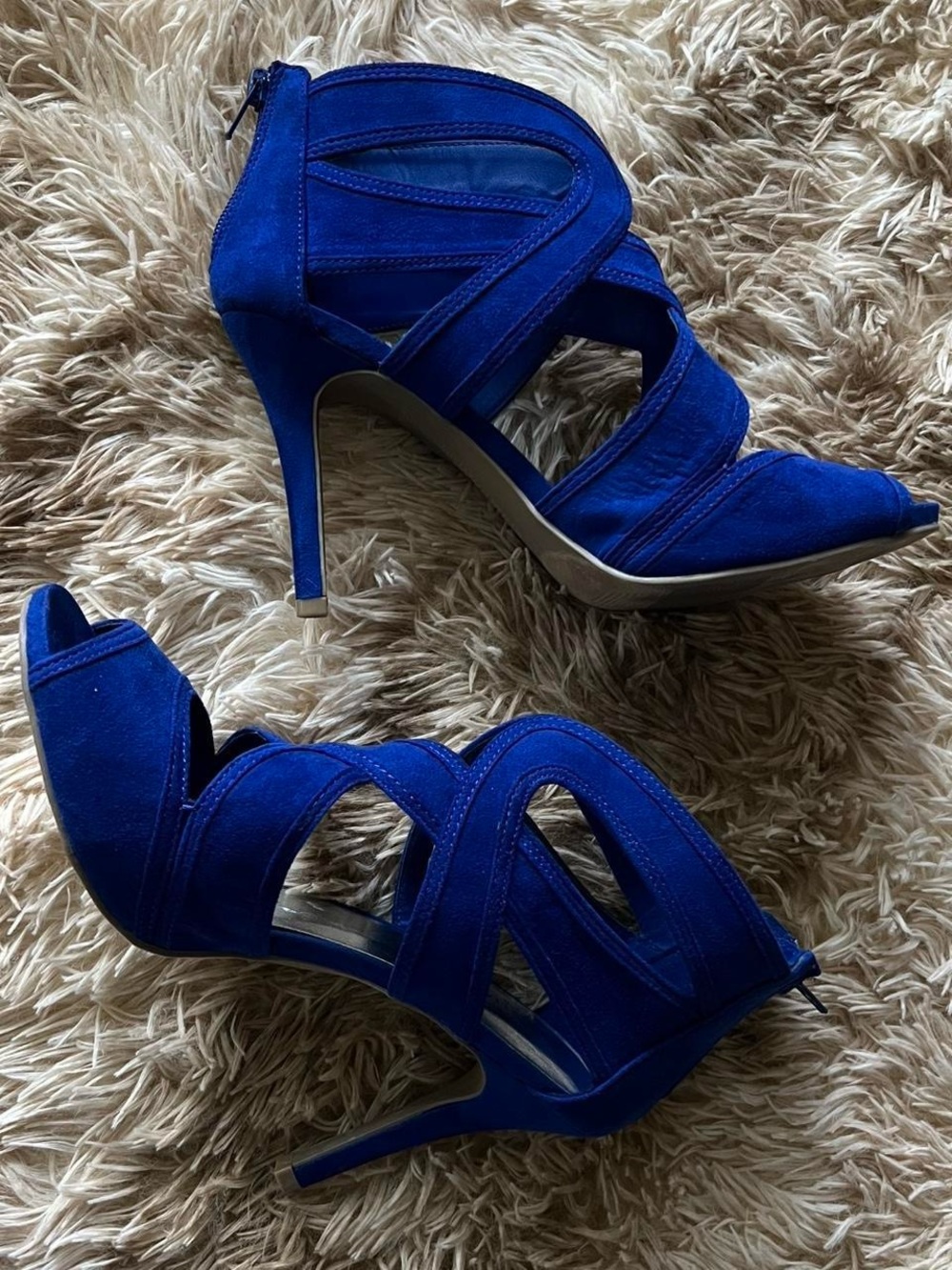 Christian Siriano Electric Blue Strappy Cutout High Heels